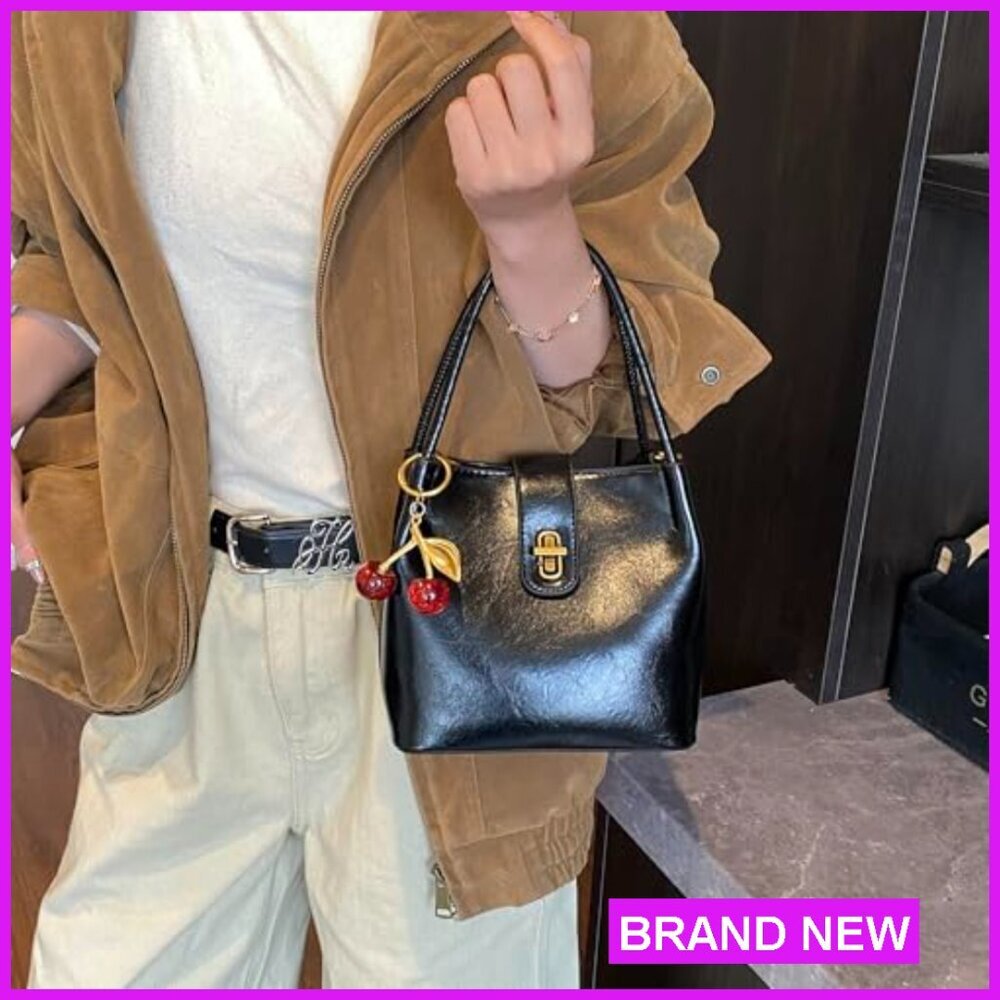 Vegan Leather Tote Shoulder Bag Retro Bucket Satchel Crossbody Adjustable Strap - Picture 3 of 7
